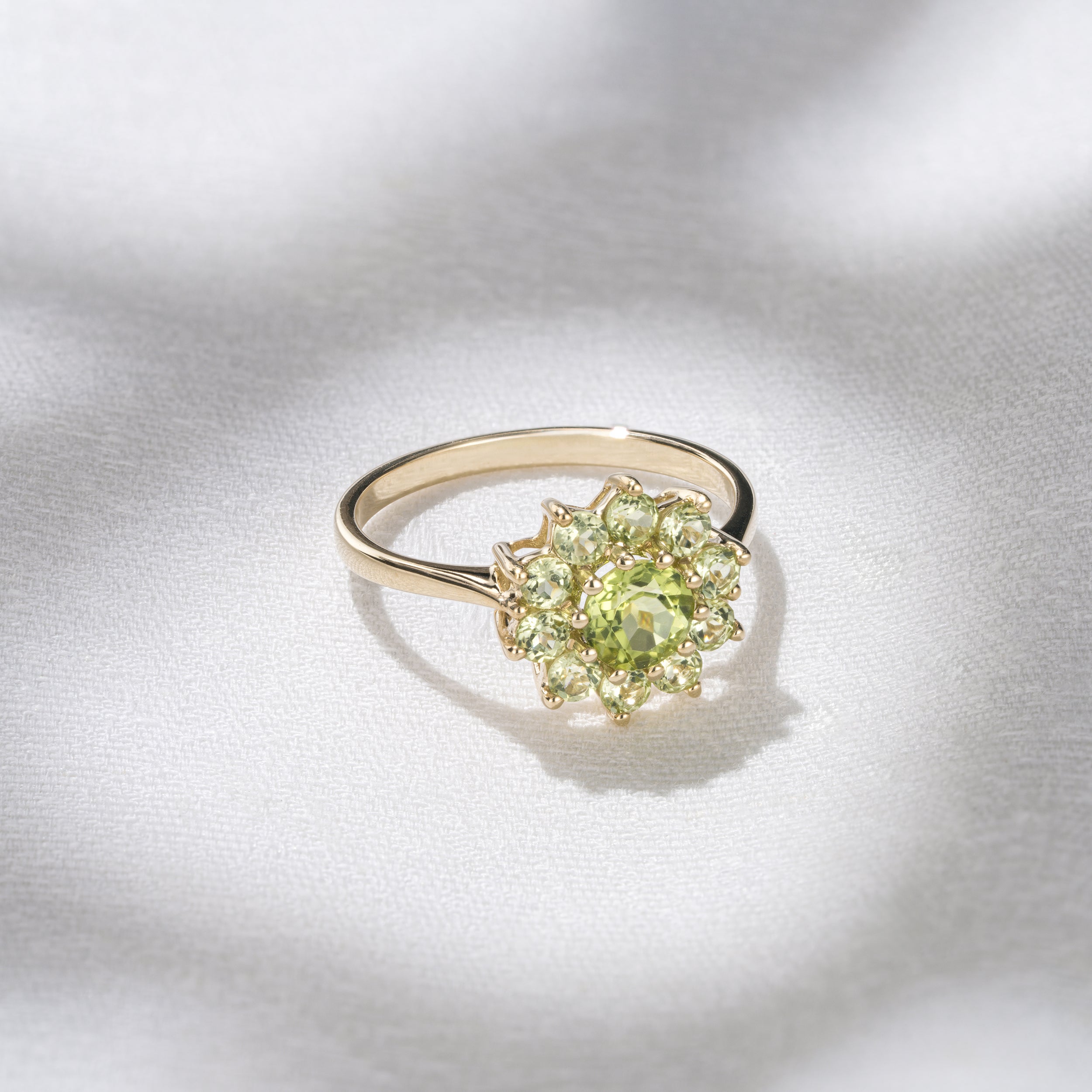 1.12ct Peridot Cluster Ring in 9K Yellow Gold
